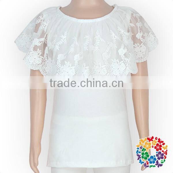 Latest Designs Baby Clothes Big Lace Fringe Baby Tank Top Shirts Wholesale Plain White Cotton Lace Tops Girls Kids