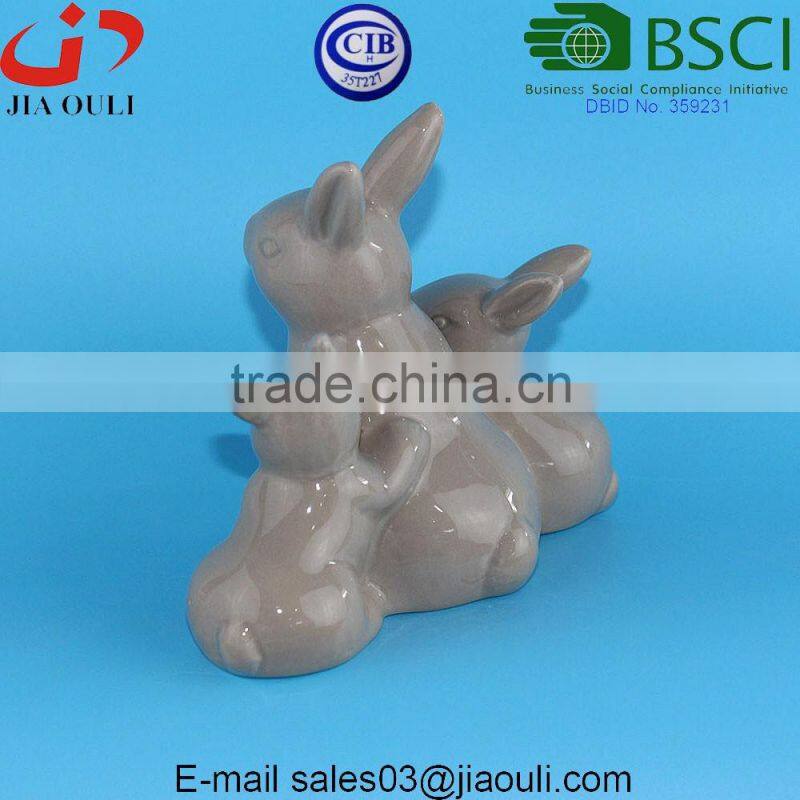 BSCI Audit Factory New EASTER decorations white Ceramic rabbit, grey Easter Bunny