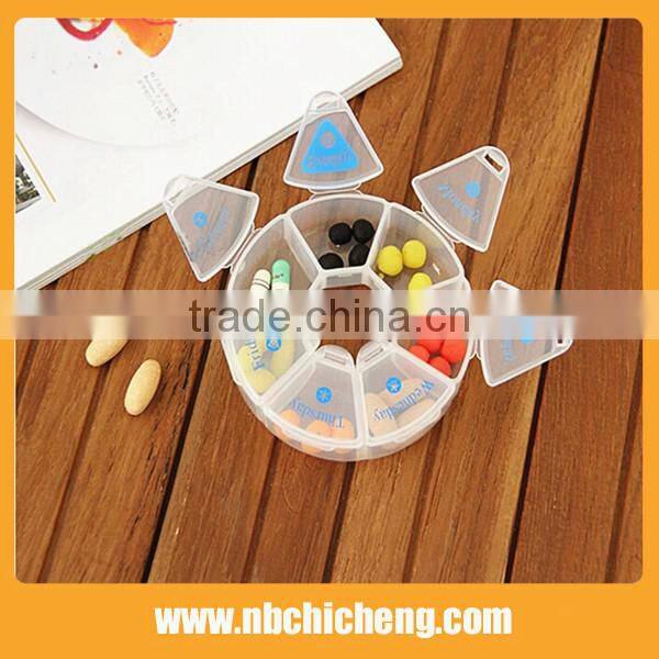 Hot selling 7 days/One week Round Plastic Pill Box