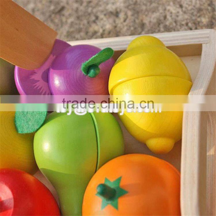 Pretend play kitchen toys wooden cutting fruit set for children W10B185