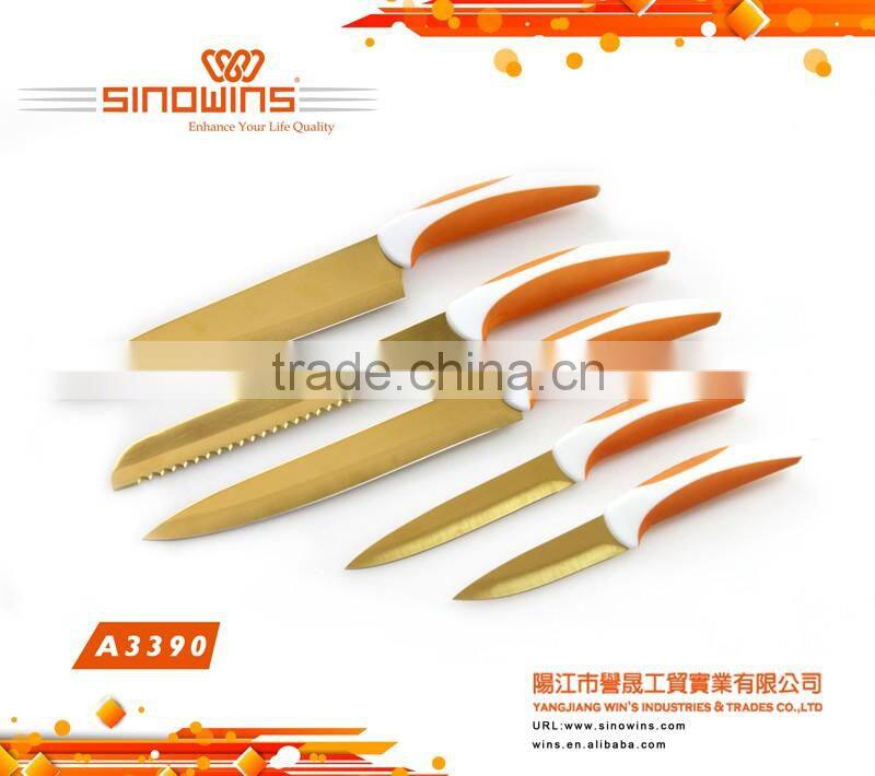 A3405-2 New Design 5pcs Colorful Titanium Blade Stainless Steel Kitchen Knife Set