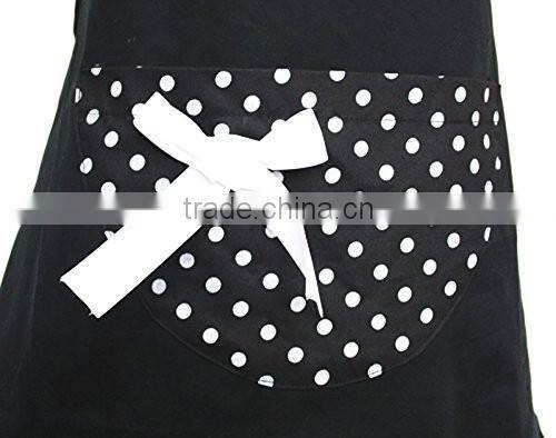 Hot Black Cute Girls Bowknot Lady's Kitchen Restaurant Women's Cake Apron with Pocket