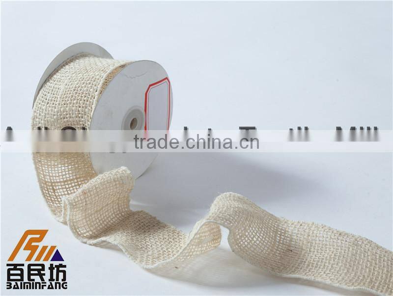 creative ideas wired burlap jute craft ribbon 3'' *10Y white color