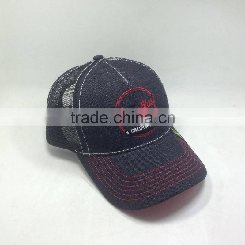 Washed Denim Trucker Hat Custom Embroidery And Woven Label