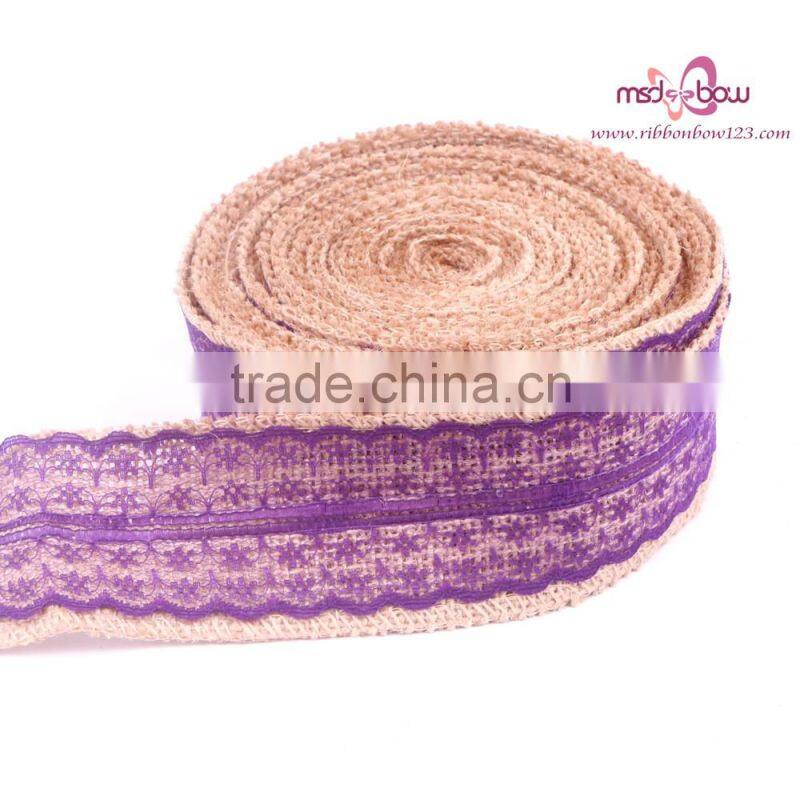 high quality wire ribbon natural jute ribbon with lace burlap ribbon for sale