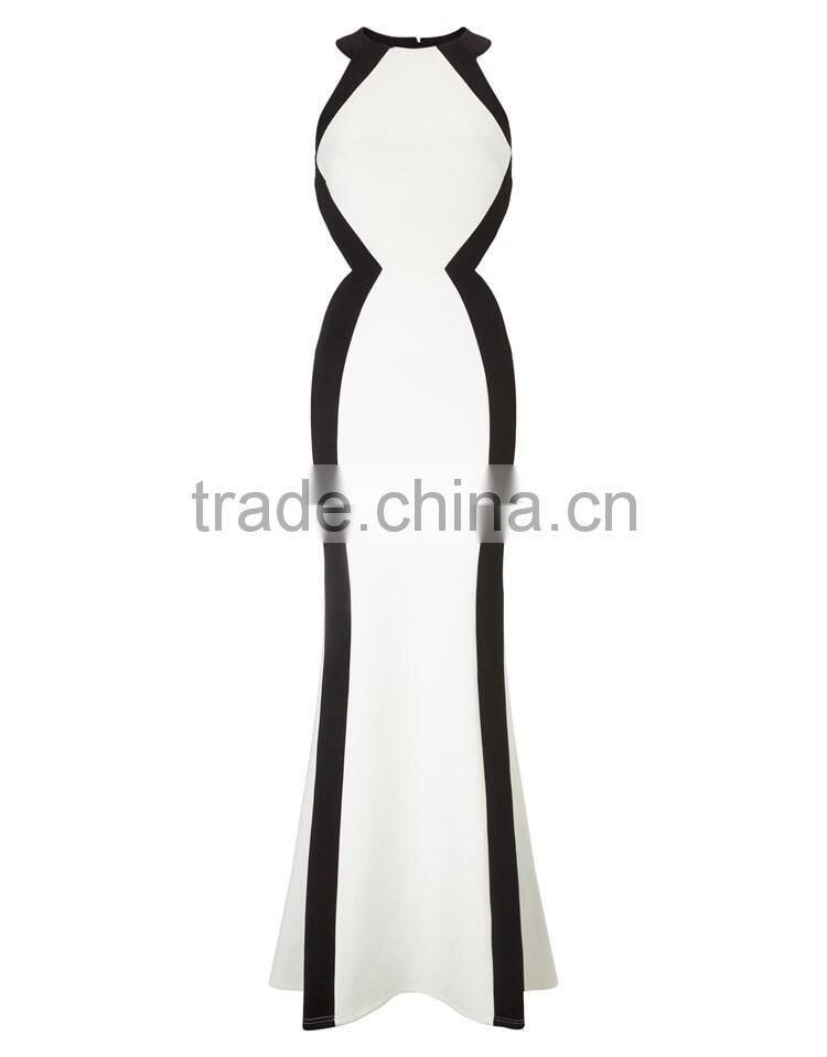 Black &white Fashion sexy lades' long floor touching party wear gown dress