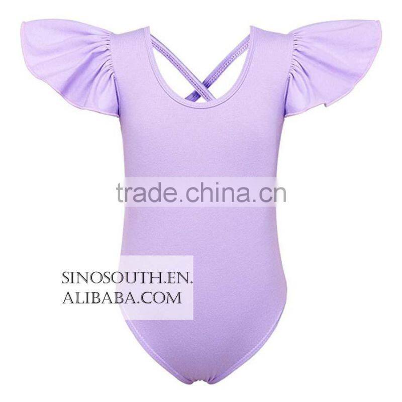Girls' Dance Gymnastic Leotards Solid Color Ruffle kids flutter sleeve leotard