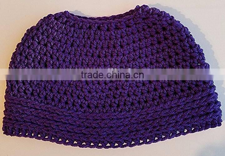 Purple Messy Bun Beanie Ponytail Hat