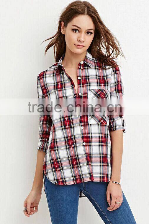 New style women plaid casual shirt cheap women blouse