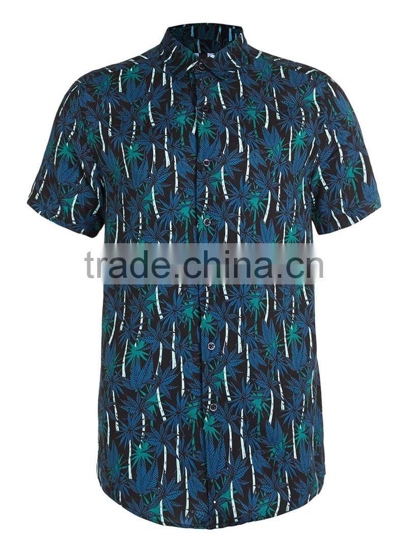 2016 hawaiian Palm Print Short Sleeve Casual Shirt