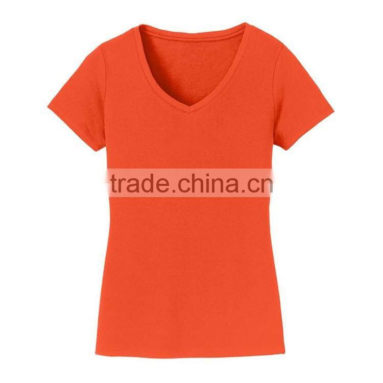 China supplier ladies v-neck 100 polyester fashion basic quick dry tshirt