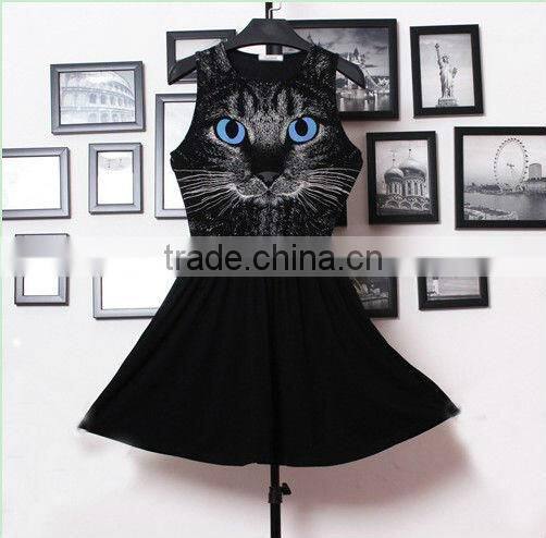 New Fashion Elegant Round Collar Bird Print Dress