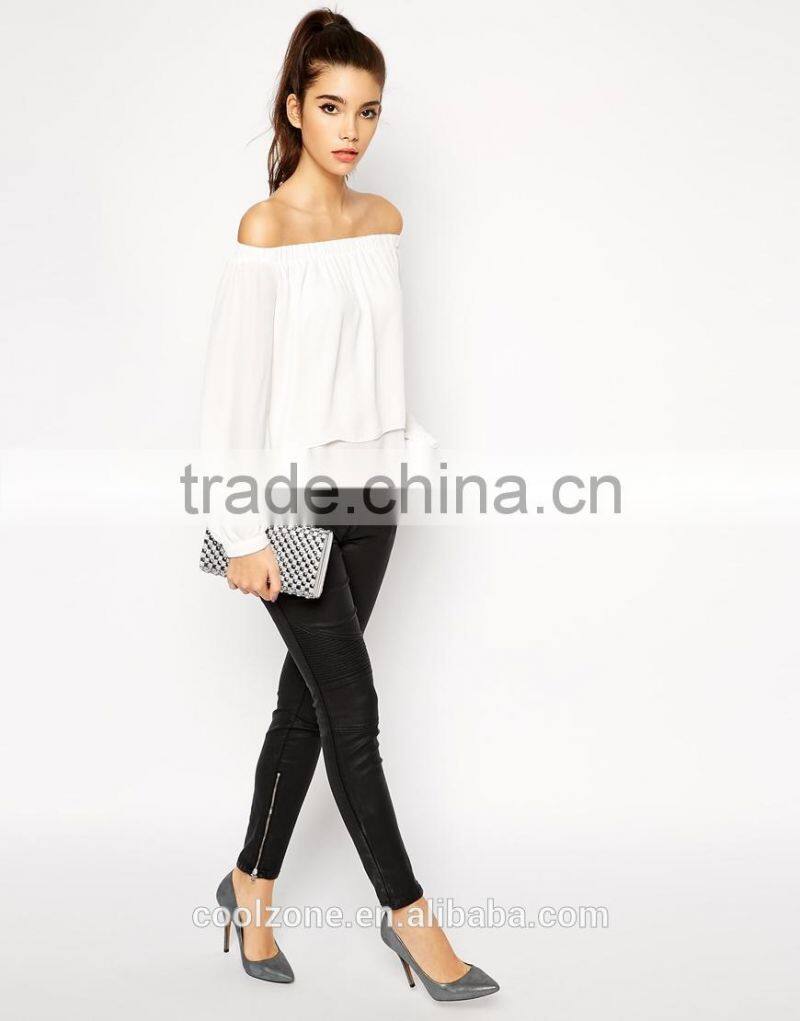 Cold shoulder design long sleeves lady blouse fashion new blouse 2015