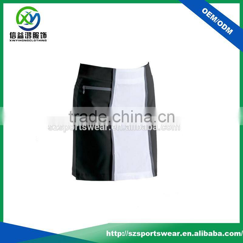 2017 Latest Style Contrast Color Zip Pockets Straightt Hem Lady Golf Skort