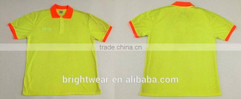 Mens high quality high visibility fluorescent short sleeve contrast rib collar micro mesh safety polo tshirt