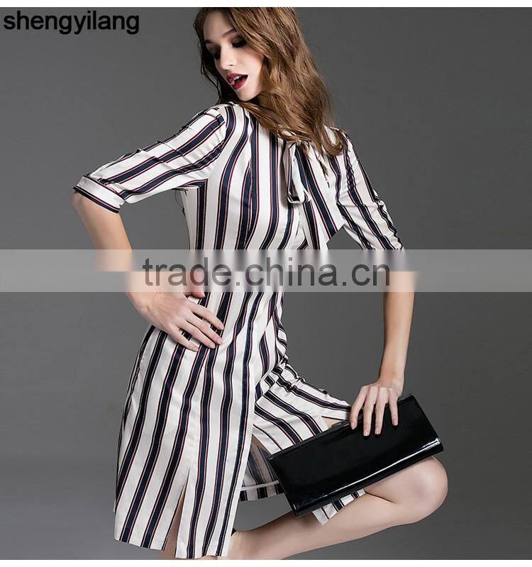 ladies promotion cheap spring summer big stripe fancy bulk plus size dresses shirt