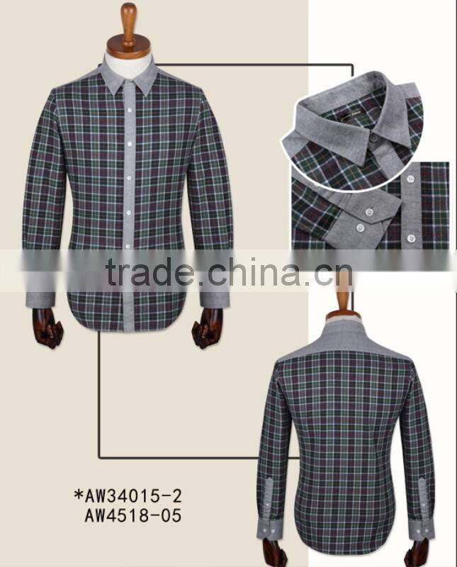 100% cotton contrast collar, cuff and placket checked flannel men shirts