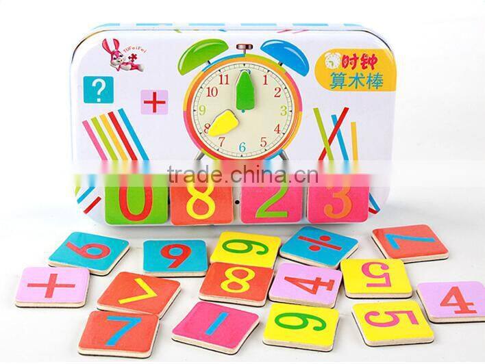 New magnetic wooden count rods arithmetic learning puzzle box with clock time cognition educational toys for kids