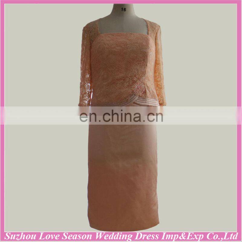 RP0038 mothe of the bride dress half sleeve square neckline satin knee length real sample evening dress pattern