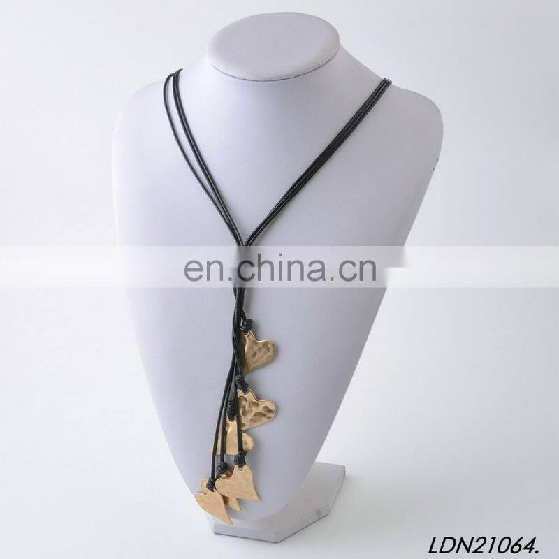 Layer Leather Necklace Gold 7 silver Hammered Charm Heart Tassel Necklace