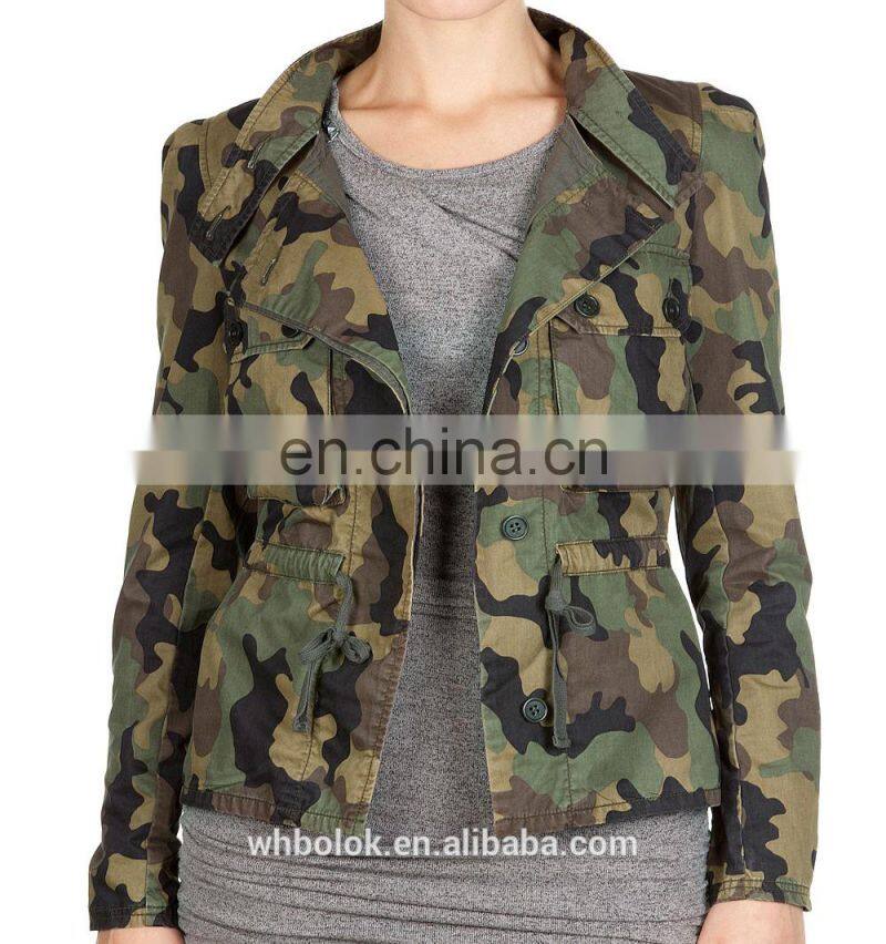 Women's casual motorcycle jacket blazer camo pattern garment for spring