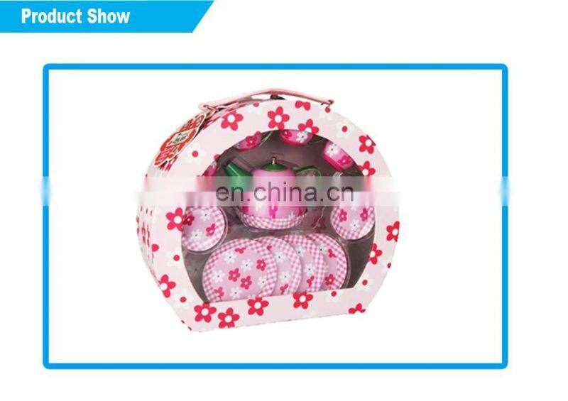 Newest preschool play pink flower kids tea set with bag