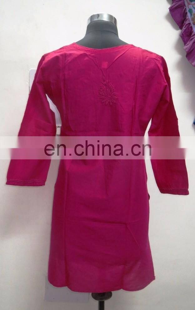 Indian Cotton Chicken Hand Embroidered Casual Women Tunic Lucknowi Top Designer Dress Manufacturer