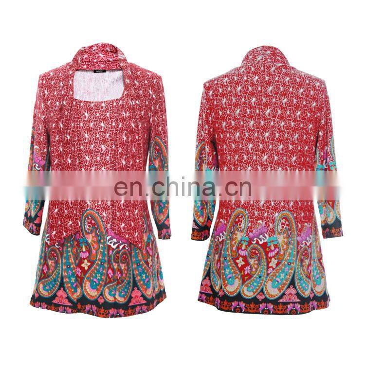 2017 Long Sleeve Women Paisley Ethnic Print Floral Print Tunic