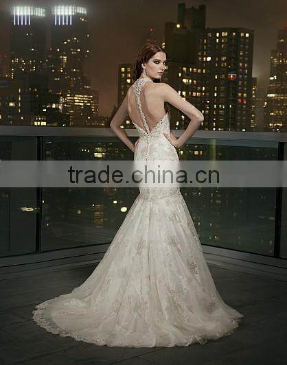 Elegant shealth sweep train slim over lace applique mermaid alibaba wedding dresses with open back