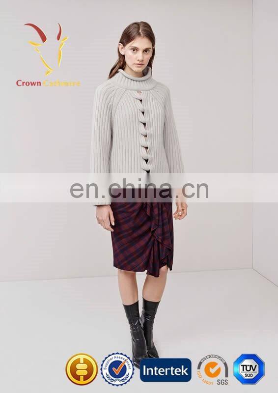 Ribbed Merino Wool Clothing Pullover Sweater for Lady