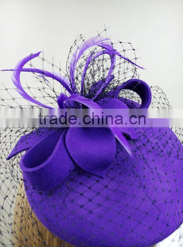 Custom Design Felt Fascinator Hat With Veil Wool Hat For women
