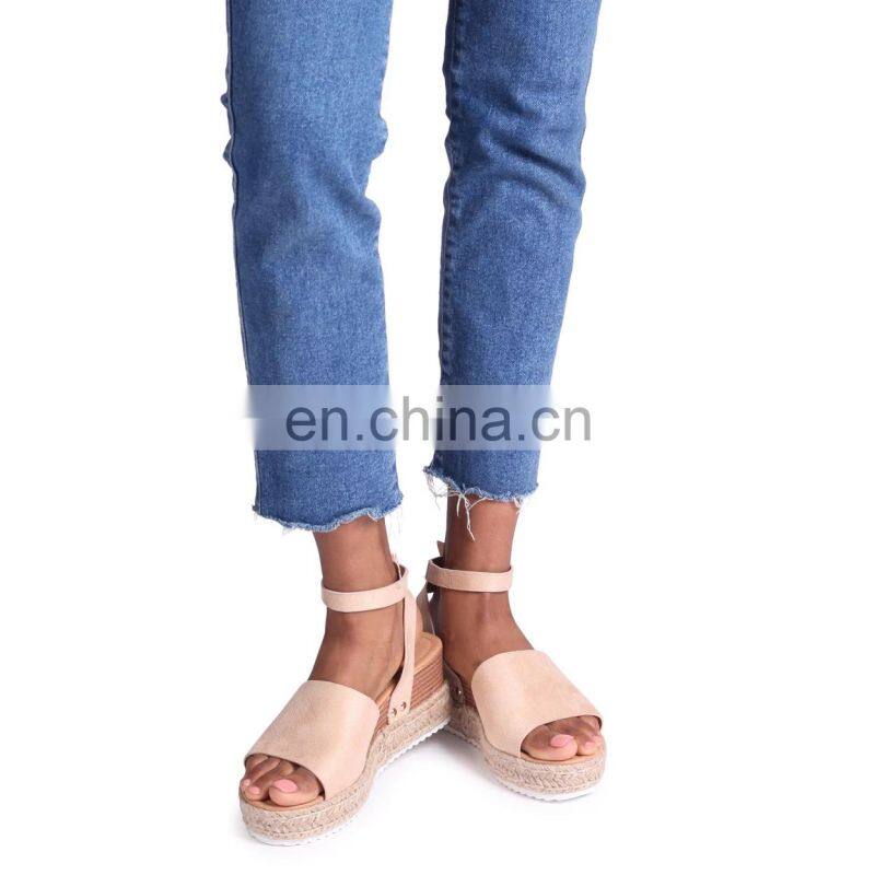 Nude suede two part espadrille inspired ladies platform wedge heel sandals shoes women evening other colors are available