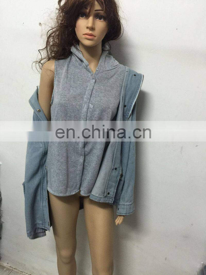 wholesale custom 2 Pieces Matching Clothes Woman Vest & Jacket Winter Warm Collar Hooded Coat Jacket Denim Trench Parka Outwear