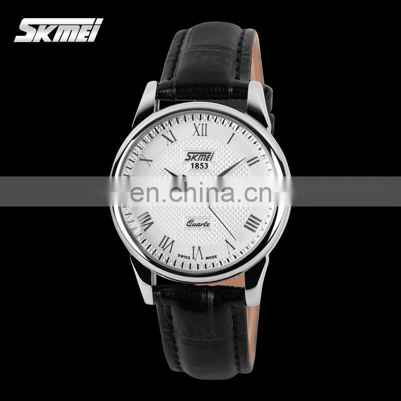High Quality SKMEI 9058 Genuine Leather Luxury Men Women Wrist Watch Fashion Couple Watch