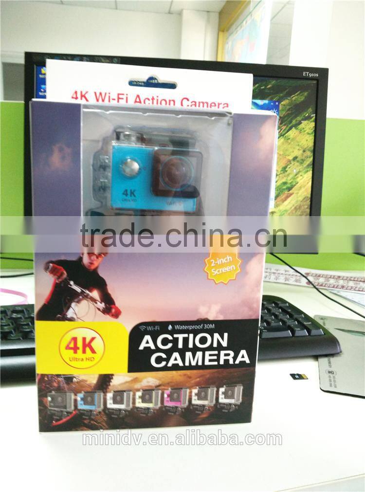 30 meters waterproof extreme sport camera for diving with wifi, 4k ultra hd, 1080p@60fps, 2.0inch screen and 170 degree angle