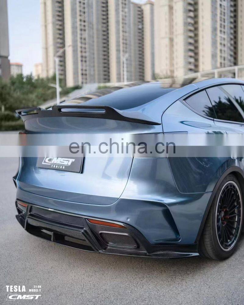Runde Carbon Fiber Material For Tesla Model Y CMST Style Body Kit Hood Front Lip Side Skirts Rear Lip Spoiler