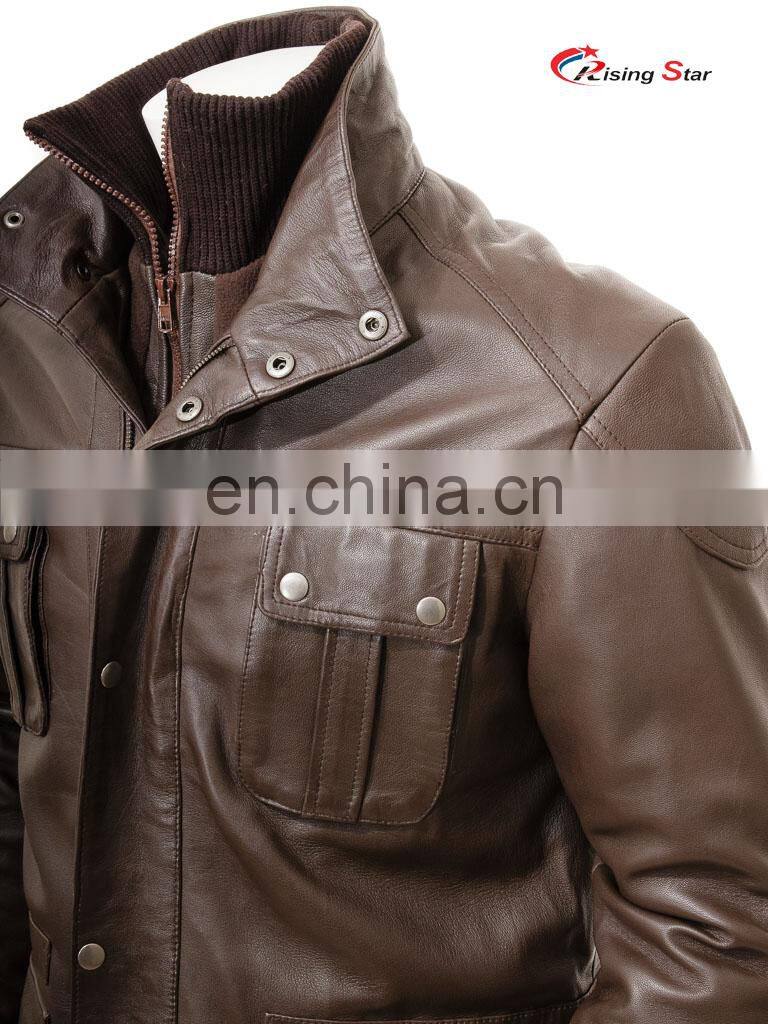 Winter brown leather jacket for men