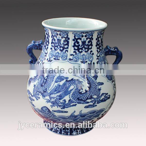 Home decorative ceramic vase with blue and white color