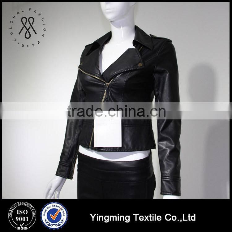 Wholesale women's fashion PU leather black jacket