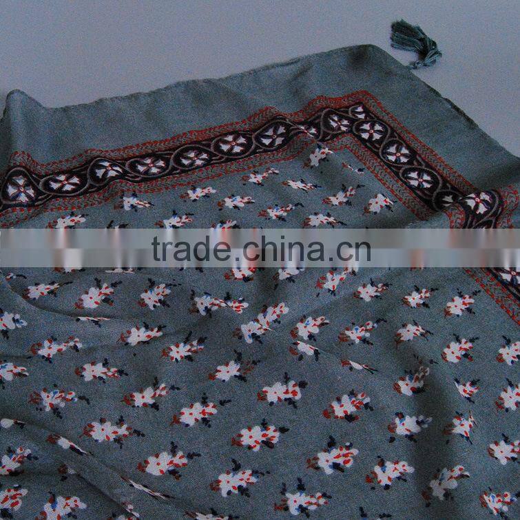 New Autumn Winter Wide Tassel Position Printed Floral Voile Scarf