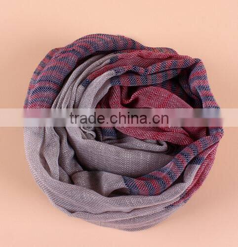 2014 Newest Fashion Lady Stripe Design 100% Cotton Linen Scarf