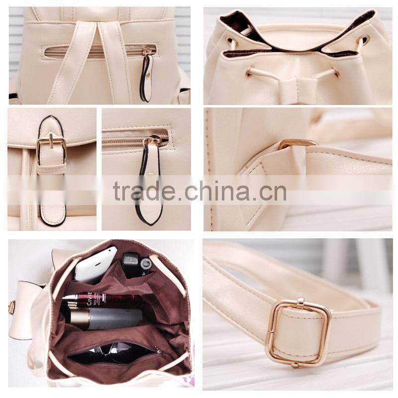 New Stylish Solid Color Women School PU Leather Backpack