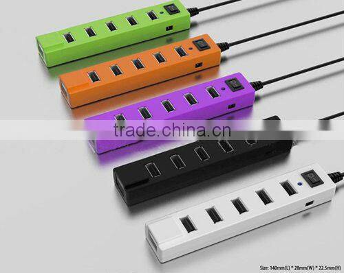 New arrival 7 port usb hub with switch and usb cable inlay