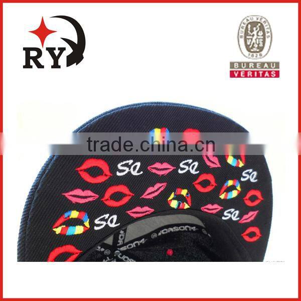 Pink lips embroidery snapback caps