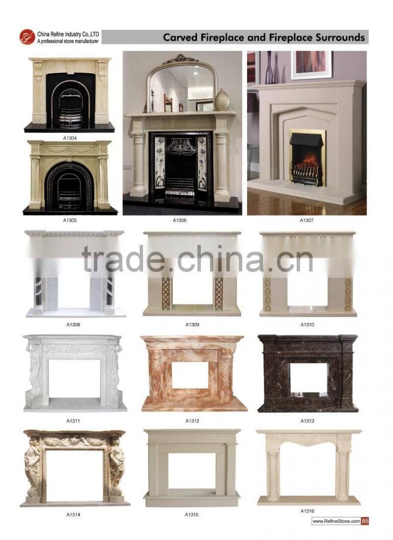 indoor flower carved pillar cream travertine stone freestanding french fireplace mantels