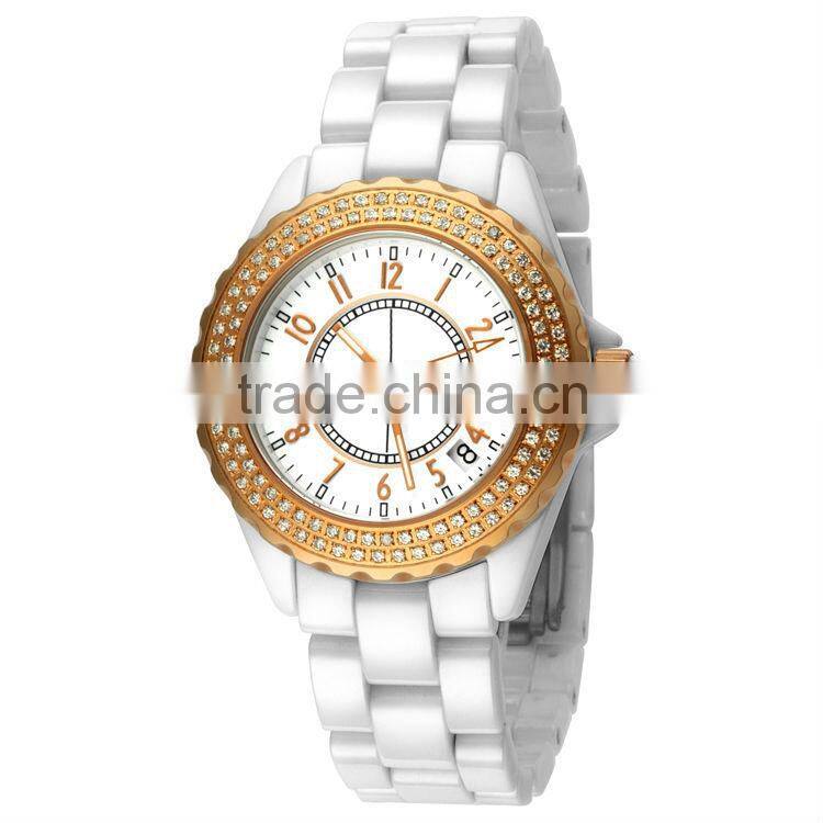 PVD Rosegold/Silver black ceramic watch quartz japan movement women sapphire crystal ceramic watch