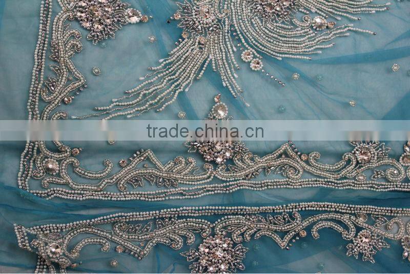 blue Stone work designer Partywear sarees lace fabric (NEX-026-4)