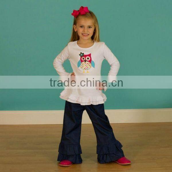 Little girls ruffle tunic top long sleeves Boutique Wholesale Children's Fancy top pant set Tunic Top with matching ruffle pant