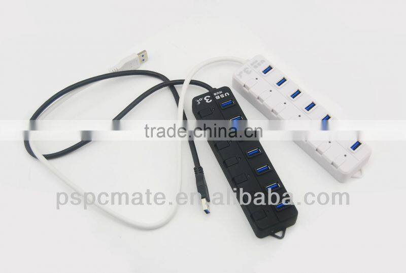 Super Speed 3.0 USB 7 Ports External HUB with Switch For Notebook