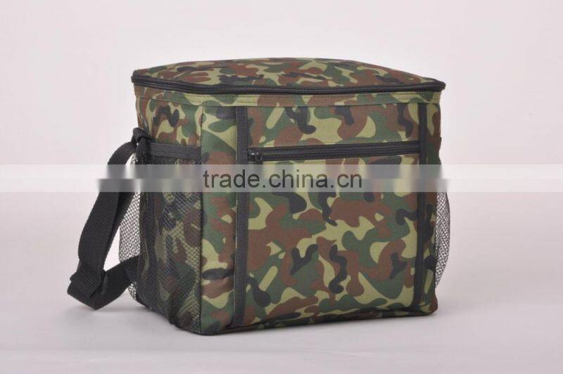 oxford 600D camouflage cooler lunch bag with mesh side pocket